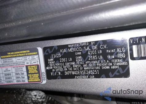 2025 Kia K4 Gt-Line из США, поврежденный, VIN 3KPFW4DE9SE245251